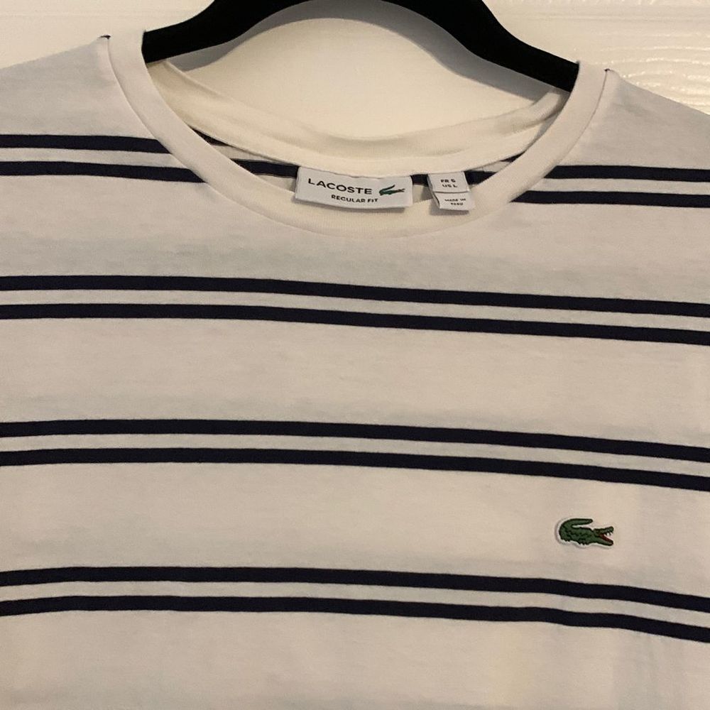 LACOSTE STRIPE JERSEY TEE White and Blue Regular Fit Large - Picture 4 of 8